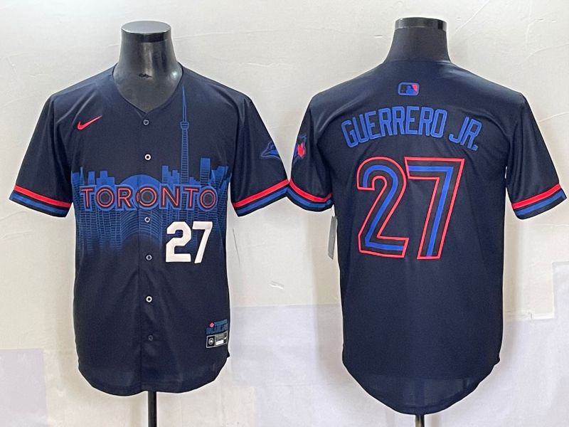 Men 2025 Toronto Blue Jays 27 Guerrero jr Black Joint Name Nike MLB Jersey style 2